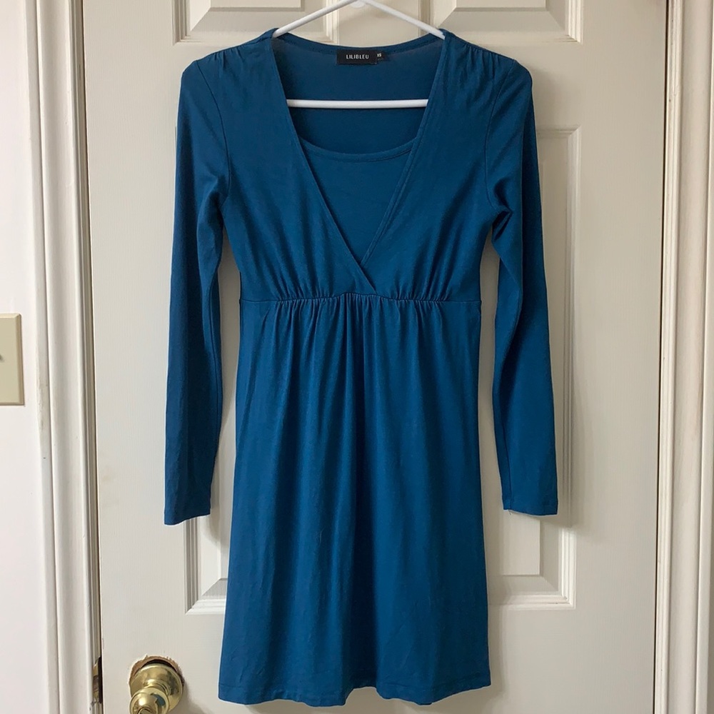 🌷3 for $25🌷Lilibleu, US XS (Fits Up to US S) Teal Long Sleeve V-Neck Dress